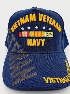 Vietnam Veteran  Navy Embroidered Strapback Cap Blue